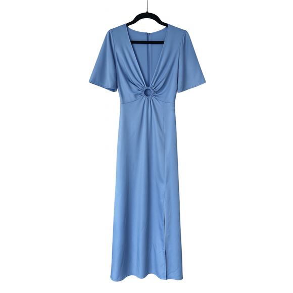 Abercrombie & Fitch Dresses & Skirts - NWT Abercrombie & Fitch Satin Flutter Sleeve Maxi Dress Blue V-Neck Ring Size MT